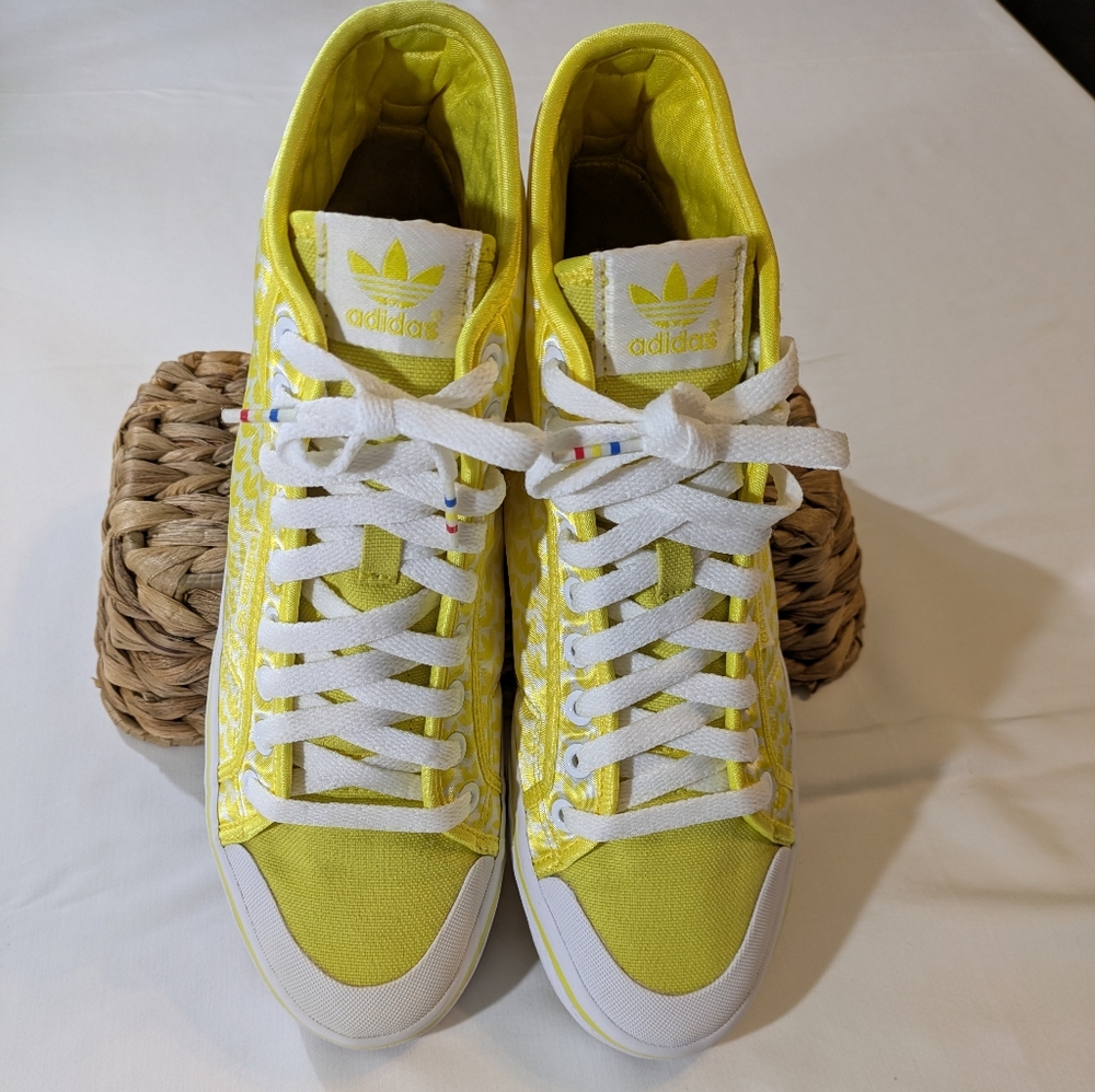 Adidas Vintage 2008 Honey Yellow Trefoil and White Hi-Top Sneakers